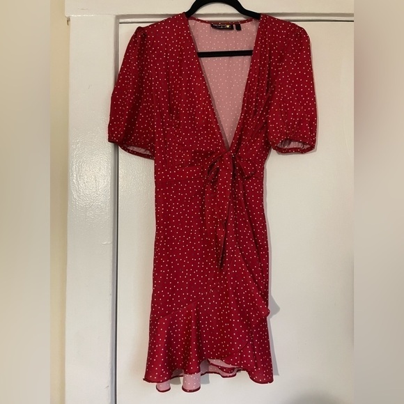 The Fifth Label red and White polka dot Wrap Mini dress Size Small - Picture 3 of 10